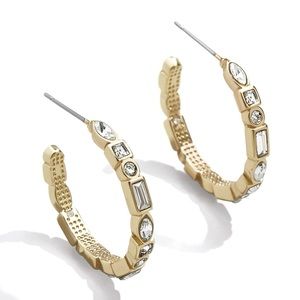 BAUBLEBAR Crystal Hoop Earrings Mixed Shaped Rhinestones Gold Post Hoops NWT